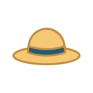 Straw hat, beige sun hat, wide brim hat, vector hat icon