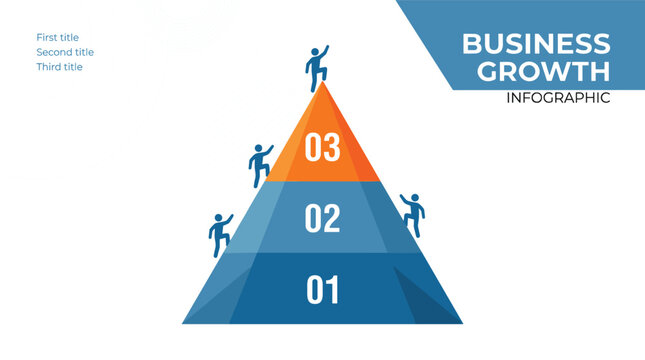 Business growth infographic pyramid vector concept showing three stages numbered steps with figures climbing to the top peak..eps