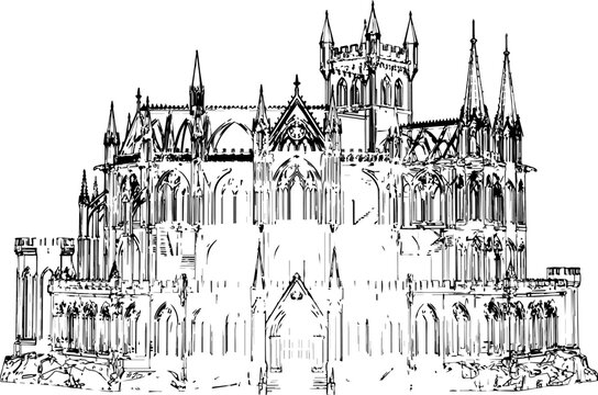 Detailed gothic cathedral castle illustration isolated