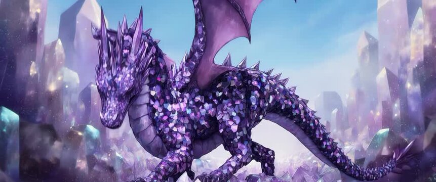 Radiant Amethyst Crystal Dragon in Glowing Valley