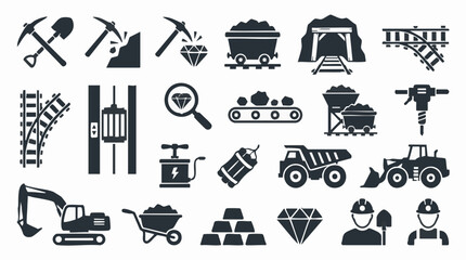 Mining industry tools, equipment, and resources vector icon set © Tahphoto