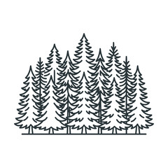 Obraz premium Dense forest of detailed pine trees line illustration.