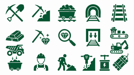 Mining industry vector icons set. Extraction, tools and resources symbols © Tahphoto
