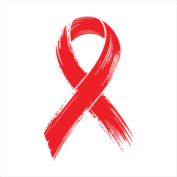 Red awareness ribbon brush stroke illustration, Painted red ribbon icon for HIV AIDS awareness, Abstract red ribbon symbol for heart disease and stroke awareness, 