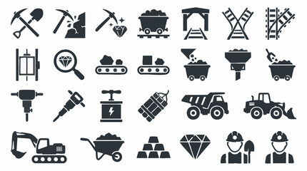 Mining industry symbols and tools flat icon set © Tahphoto