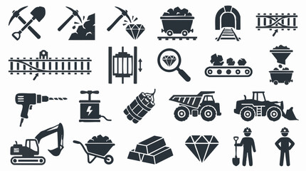 Mining industry flat vector icons set: tools, machinery, and materials © Tahphoto