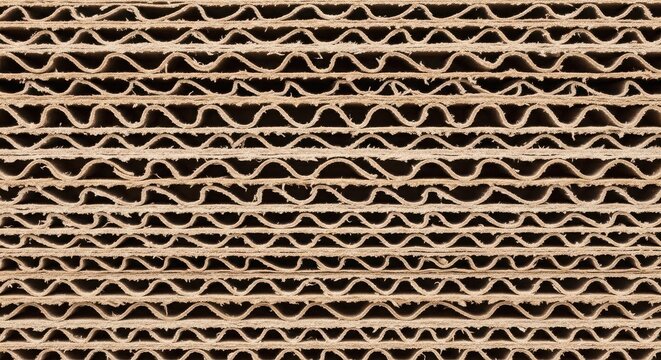 Closeup of stacked corrugated cardboard sheets texture background