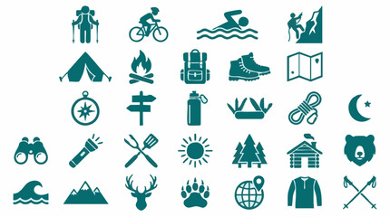 Set of adventure, nature, and travel themed flat vector icons © Tahphoto