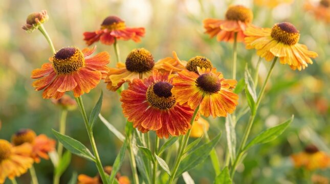Vibrant Helenium Flowers in Full Bloom - A Captivating Display of Autumn Colors.