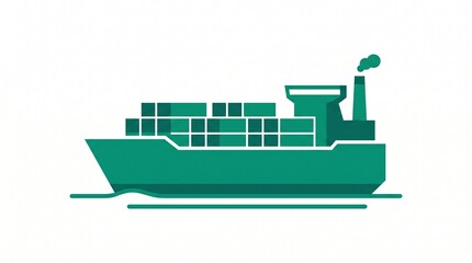 Naklejka premium Green cargo ship with containers sailing on water with smoke coming from chimney illustration