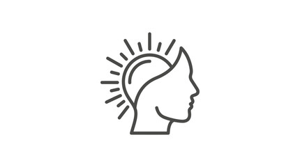 Head profile with rising sun icon line art illustration. © AMRI