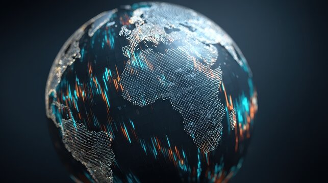 Global trade sophisticated metallic sphere paired with dynamic statistics revealing international partnerships and economic connectivity close up worldwide business theme futuristic Composite logistic
