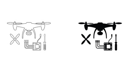 Vector drone and quadcopter illustration with remote control and landing pad © Freefire
