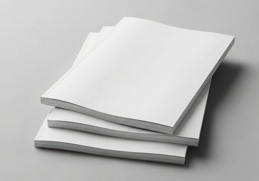Stack of blank white magazines or brochures mockup on grey background