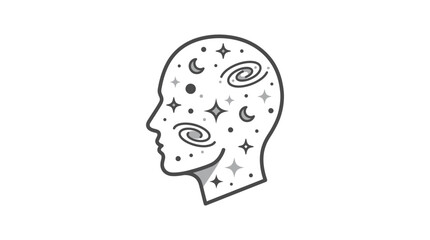 Human head profile filled with galaxy stars and planets. © mawar