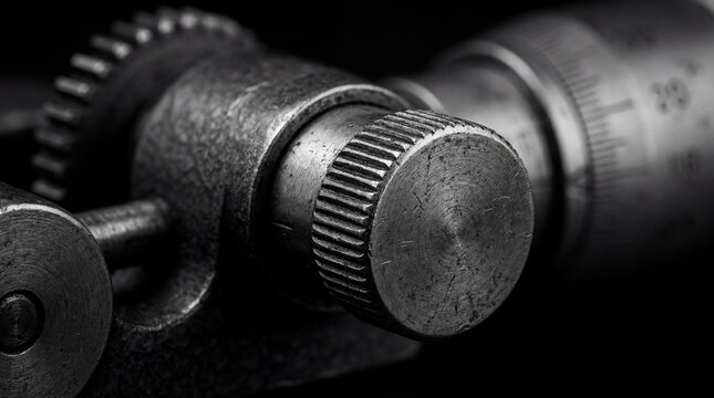 Close-up of a precision micrometer with industrial metal details. Essential for engineering and accurate measurement