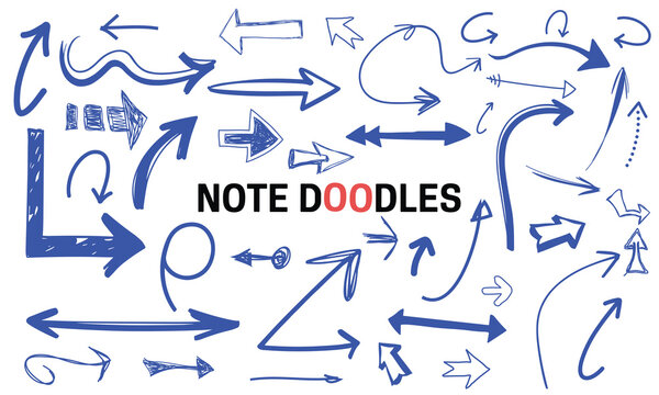 Vibrant blue hand-drawn arrow doodles scattered on a white background, creating an informal and energetic planning atmosphere.
