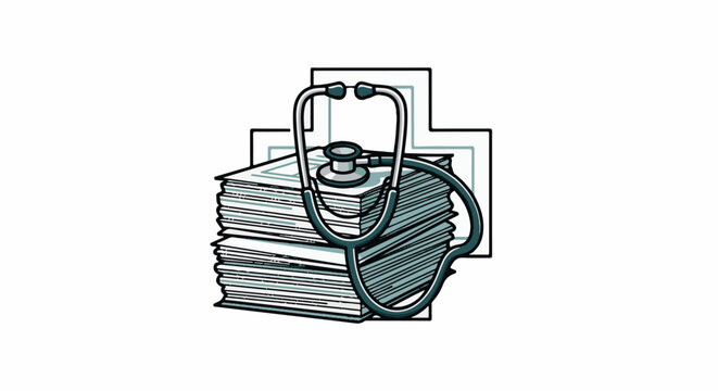 Stacked medical journals with stethoscope