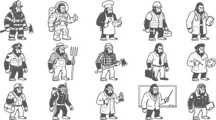 Obraz premium Bigfoot Wearing Various Job Outfit