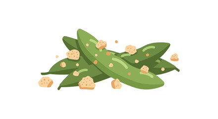 Fototapeta premium Simple illustration of green beans with croutons