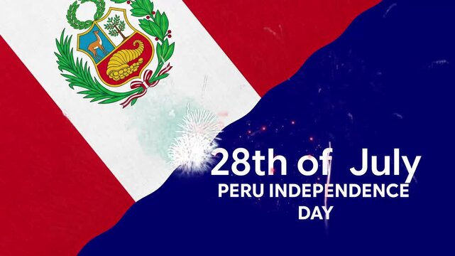 Peru Independence Day 28th of July Celebration Banner Animation with Waving National Flag and Festive Confetti Background | Cinematic Patriotic Motion Design Template