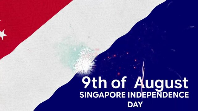 Singapore Independence Day 9th of August Celebration Motion Poster with Red White Blue Diagonal Design, Stars Accent and Grunge Texture Background Animation Template