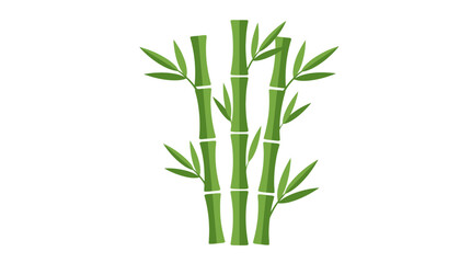 Obraz premium Flat vector illustration of green bamboo stalks with leaves isolated on white