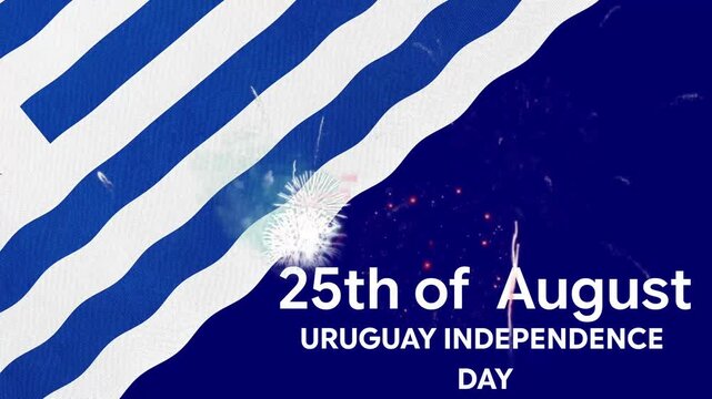 25th of August Uruguay Independence Day Celebration Background with Blue White Wavy Stripes and Fireworks | Modern Patriotic Motion Poster Animation Design