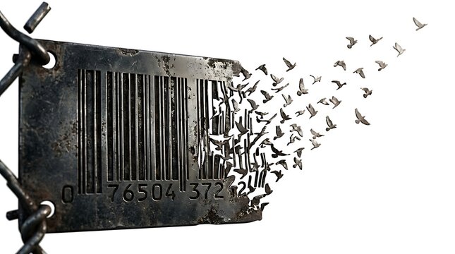 Freedom concept as barcode transforms into flying birds