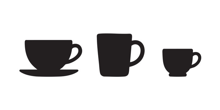 Black Silhouette Set of Three Tea and Coffee Cups