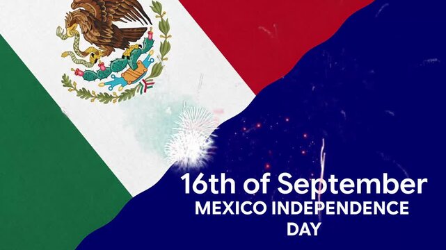 Mexico Independence Day 16th of September Celebration Animation with Artistic Mexican Flag Watercolor Background and Patriotic Paint Style Design