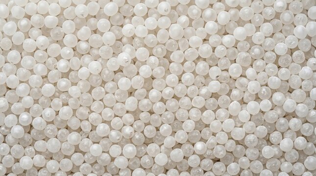 Abundant texture of small white tapioca pearls filling the frame with a soft matte finish and minimalist aesthetic for culinary culinary backgrounds and food art