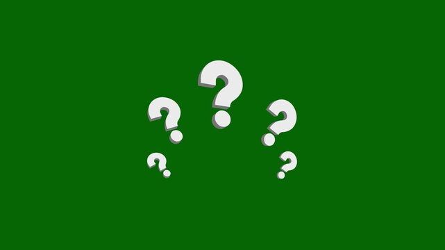 Question mark animation, question symbol sequence displaying primary mark centered with ring of confused effect, raining question mark, multiple question mark symbols, problem solving concept, 4K