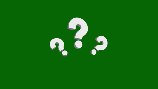 Question marks effect on green screen, question symbols surrounded by multiple question mark symbols, suggesting uncertainty and inquiry, question mark animation, curiosity, confusion, inquiry.