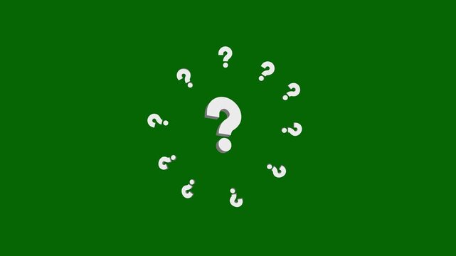 Question mark symbol effect animation on green screen, multiple question mark symbols, confused effect raining question mark, mystery, inquiry, curiosity, questions, quizzes and problem solving, 4K