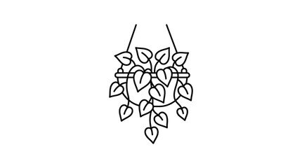 Hanging basket with trailing heartleaf plant line art. © khirul afandi