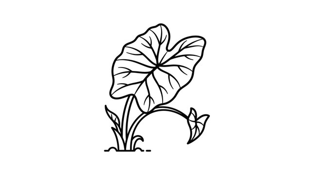 Potted tropical caladium plant with heart shaped leaves icon.