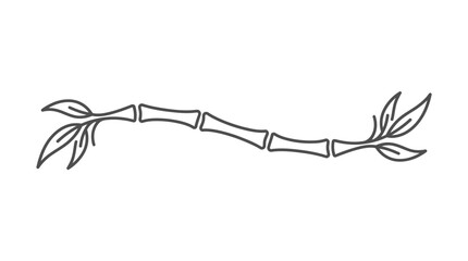 Horizontal bamboo stalk with green leaves line art icon. © khirul afandi