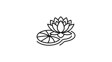 Minimalist lotus flower on lily pad line art icon. © khirul afandi