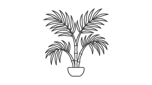 Potted parlor palm houseplant line art vector illustration.
