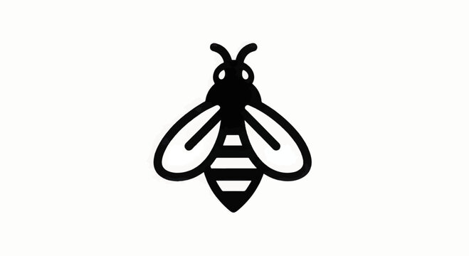 Simple black bee illustration on white background.