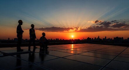 Fototapeta premium Silhouette of family watching sunset together.