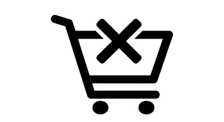 Shopping cart icon with a cross symbol, representing canceled purchase or unavailable item © ragil