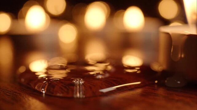 Candlelit chocolate dessert with spoon.