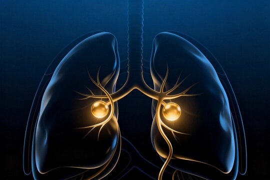 Human lungs with bronchial tree and nodules
