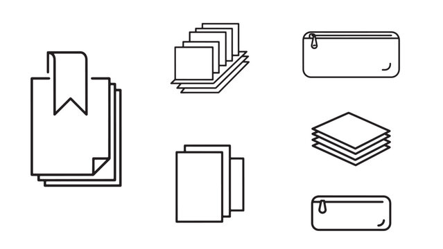 Minimal outline document and folder stack icons for office organization and file management