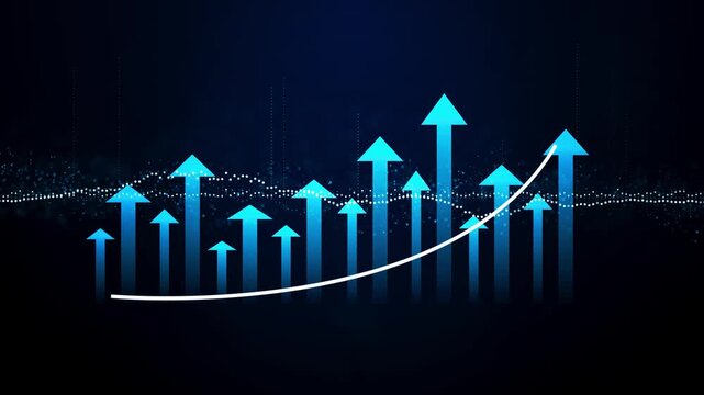 Business growth chart with rising arrows and financial success analytics concept.