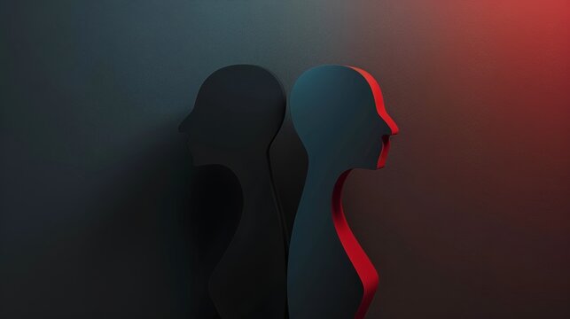 Minimalist surreal sculpture of two figures standing back-to-back, symbol of indifference and emotional estrangement.