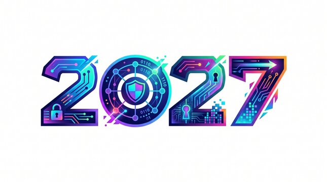 2027 cyber security digital number isolated on white background