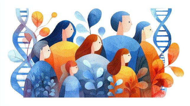 Heredity traits flat design top view biological inheritance theme water color vivid. 